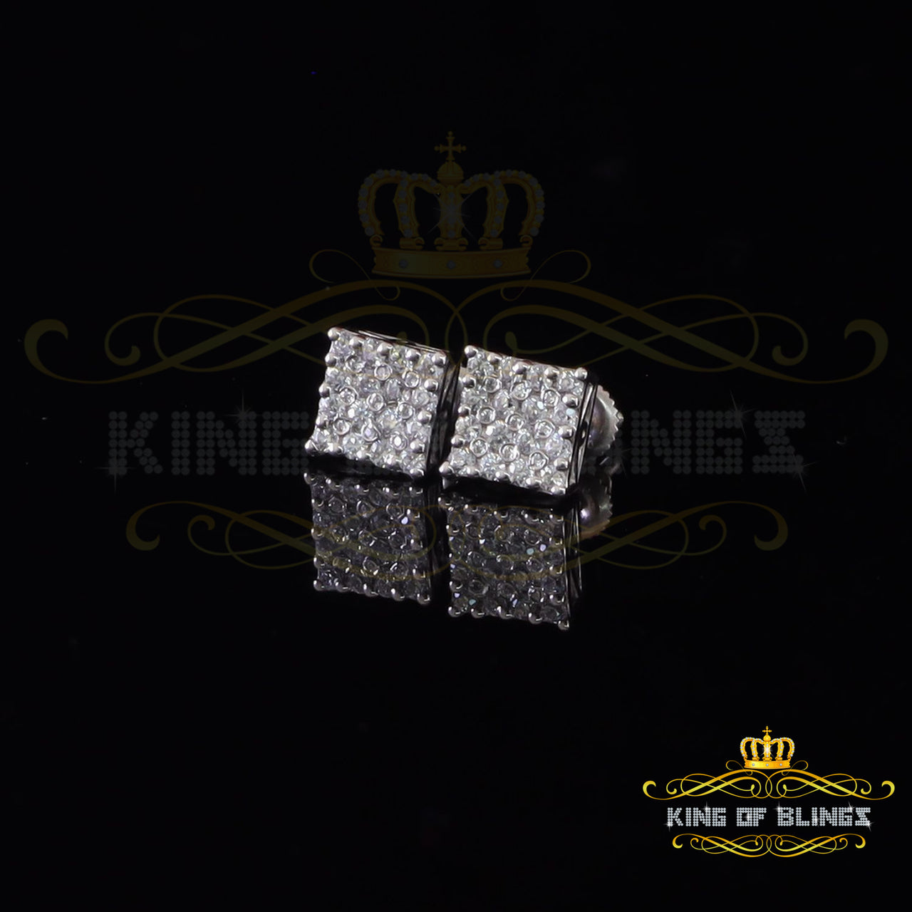 King of Bling's 0.88ct Cubic Zirconia 925 White Sterling Silver Women's Hip Hop Square Earrings