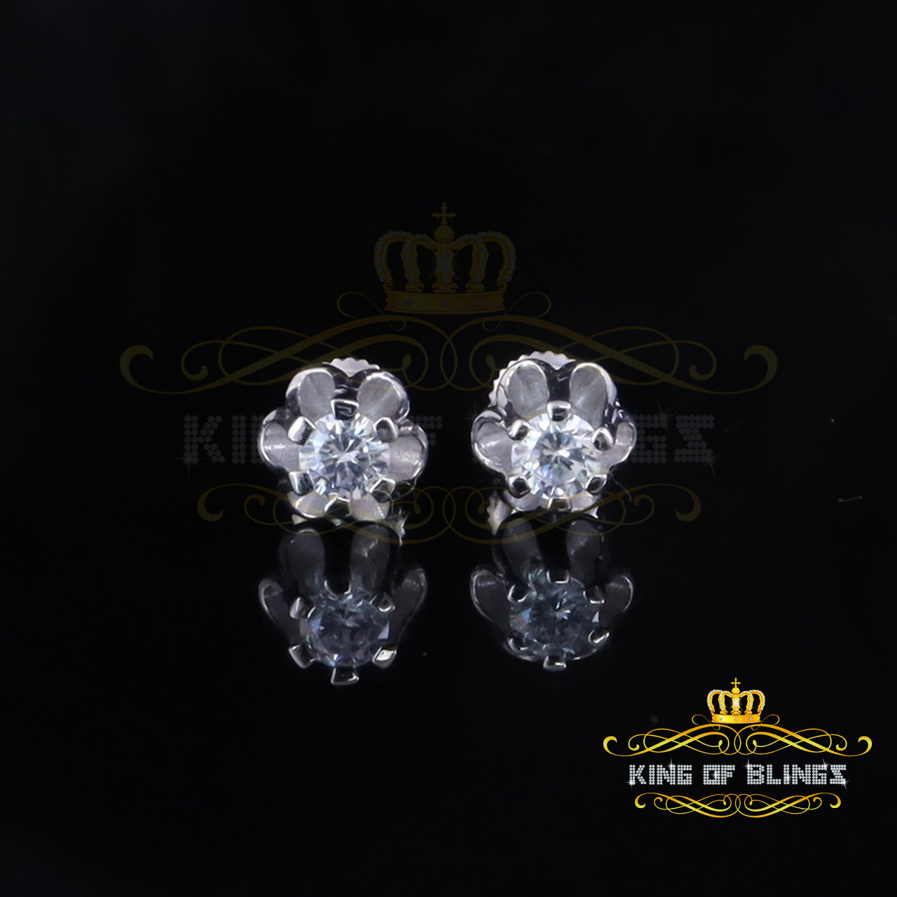 King of Bling's 0.25ct 925 Silver Cubic Zirconia White Round Shape Buttercup Stud Earrings Women