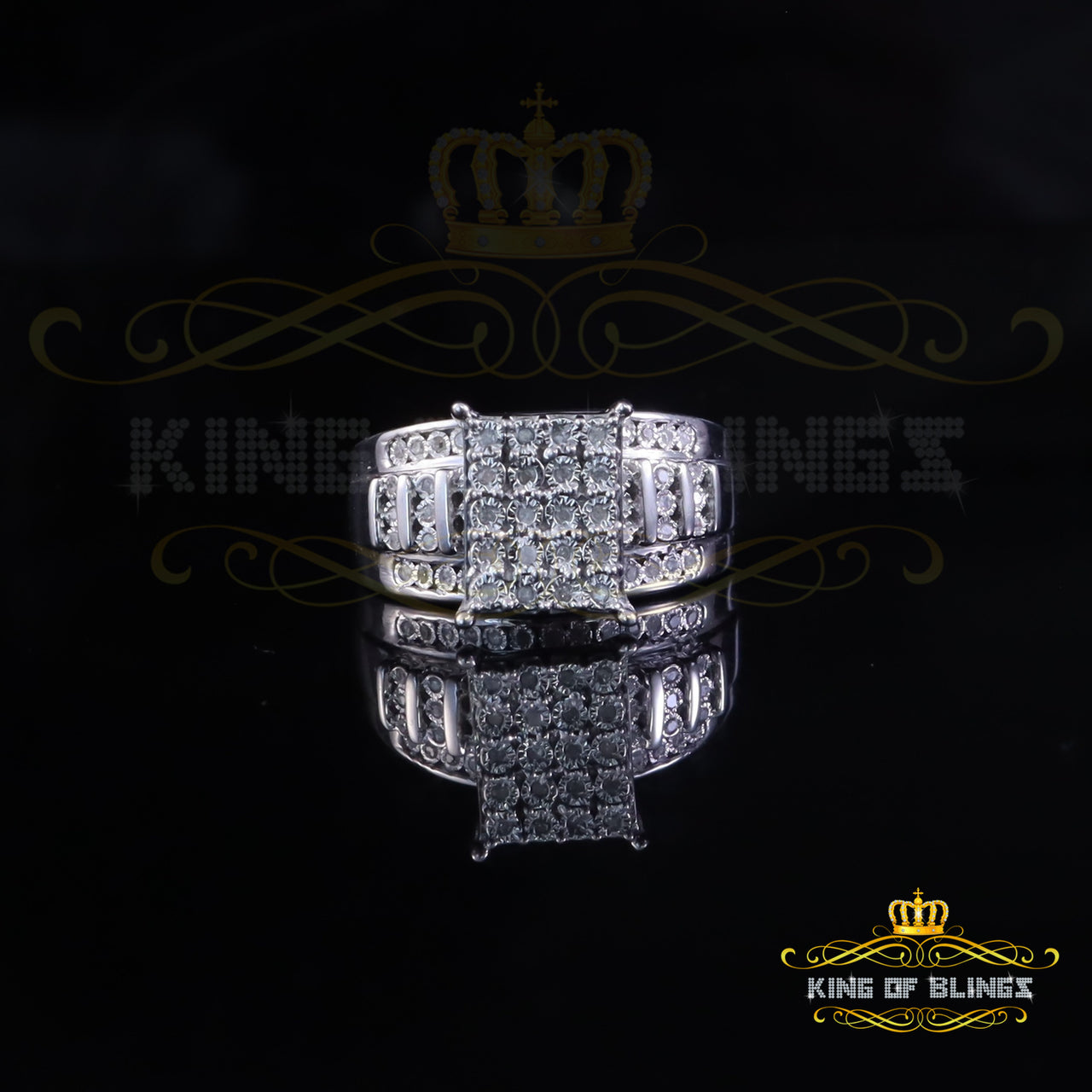 King Of Bling's 0.20ct Real Diamond 925 Silver White Rectangle Cinderella Womens Ring Size 8.5 KING OF BLINGS