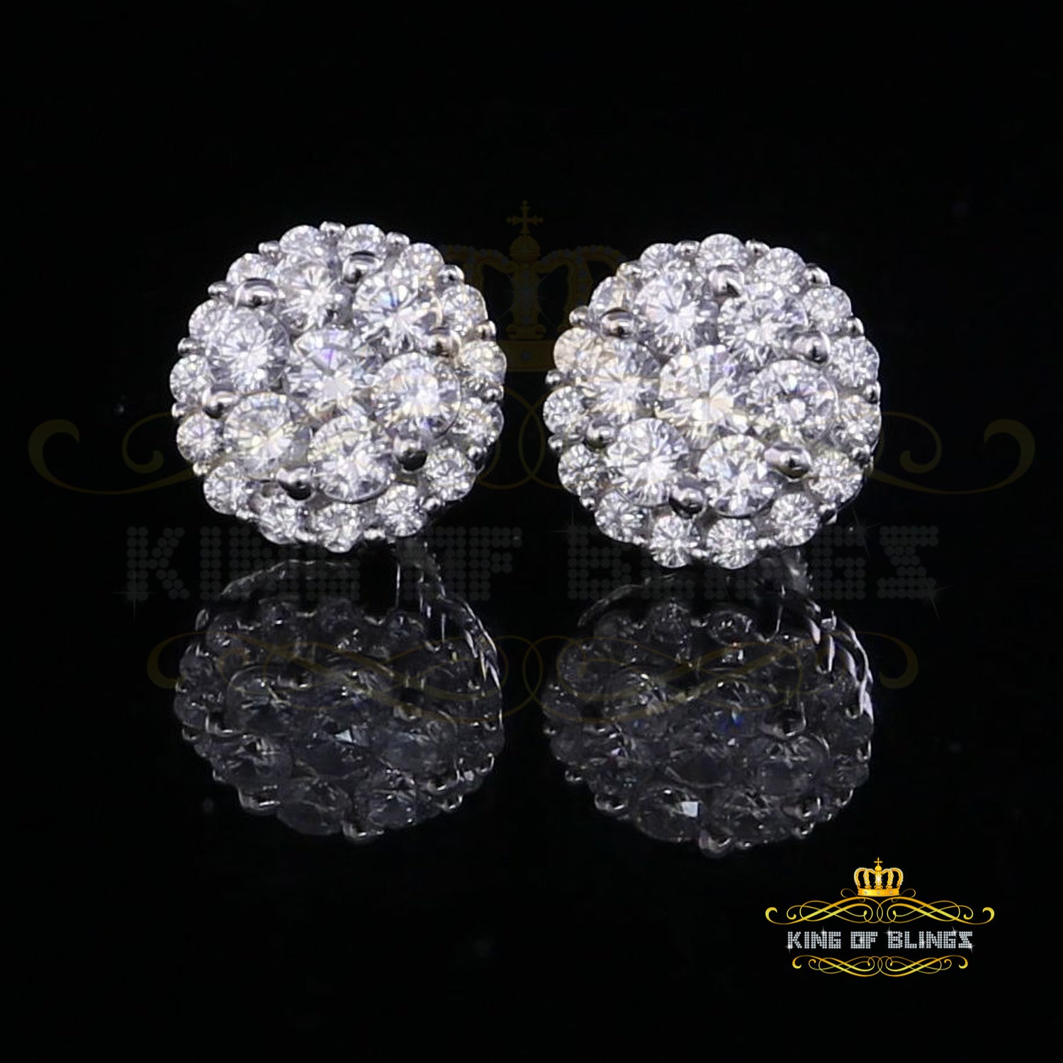 King of Blings- Aretes Para Hombre 925 White Silver 2.53ct Cubic Zirconia Round Women's Earring KING OF BLINGS