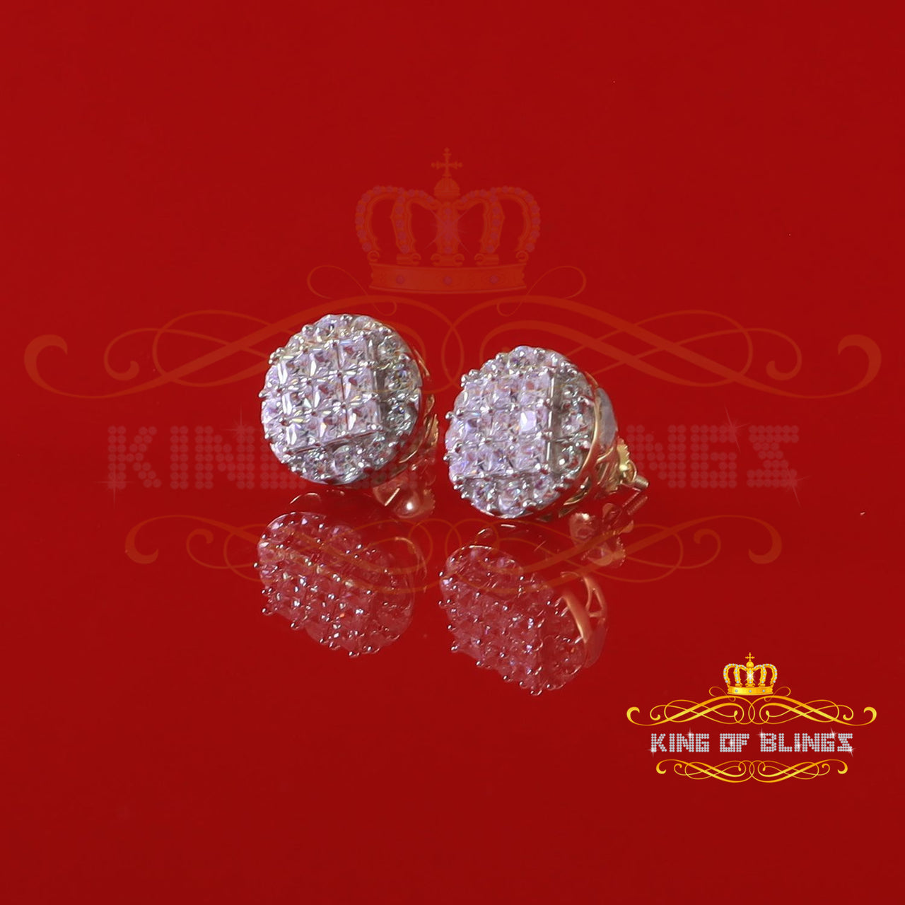 King of Bling's 3.46ct Cubic Zirconia 925 Yellow Sterling Silver Women's Hip Hop Round Earrings