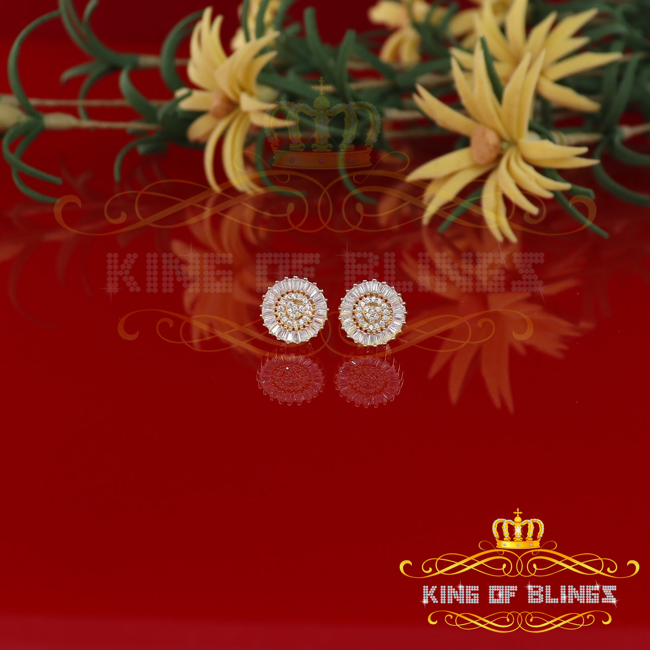 King of Bling's Yellow 925 Sterling Silver 0.24ct Cubic Zirconia For Women's Round Earrings KING OF BLINGS