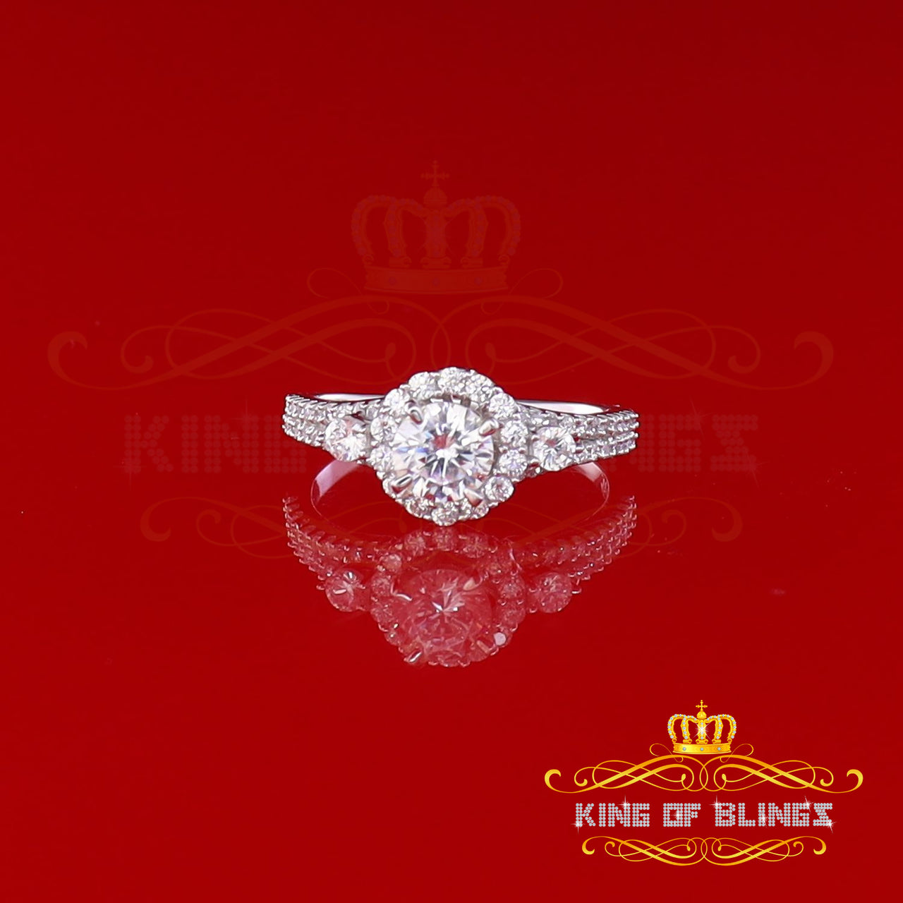 King Of Bling's2.25ct Sterling Silver White Cubic Zirconia Flower Wedding Womens Ring Size 7