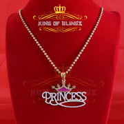 King Of Bling's 3ct Real Moissanite 925 Silver "PRINCESS" with Pink Enamel CROWN Yellow Pendant KING OF BLINGS