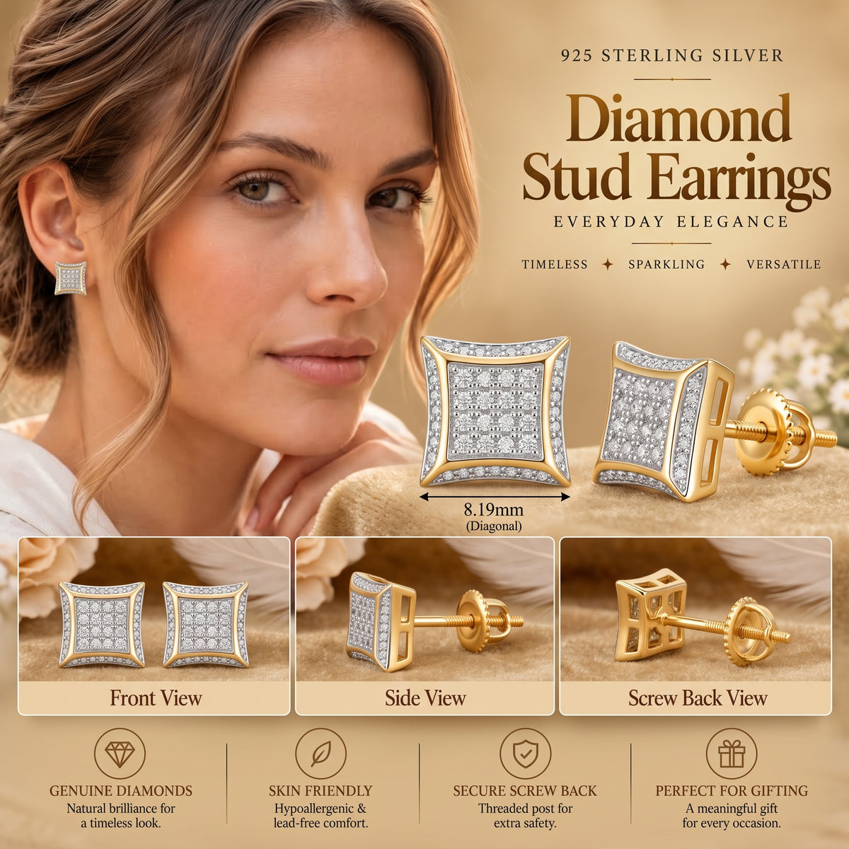 King Of Bling's 925 Sterling Silver 0.10ct Diamond Small For Women's & Men's Yellow Kite Earring KING OF BLINGS