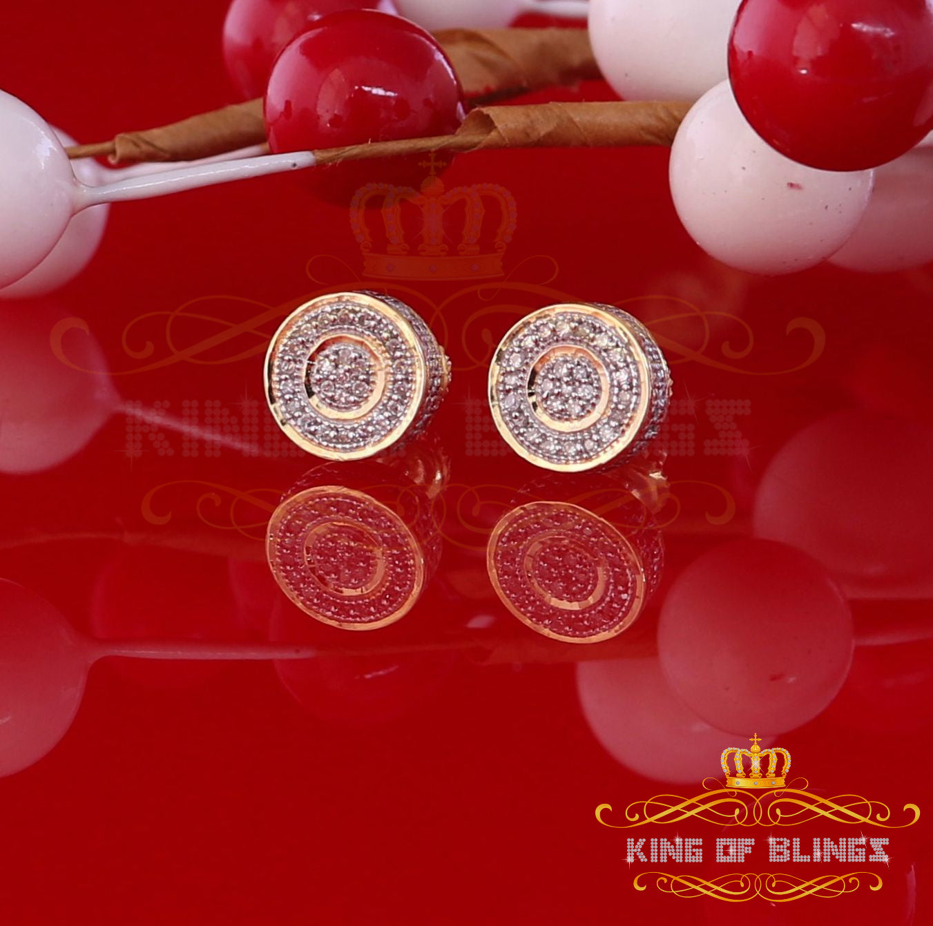 King Of Bling's 10K Real Yellow Gold Real Diamond 0.15CT Men's/Women's Round Stud Micro Earring KING OF BLINGS