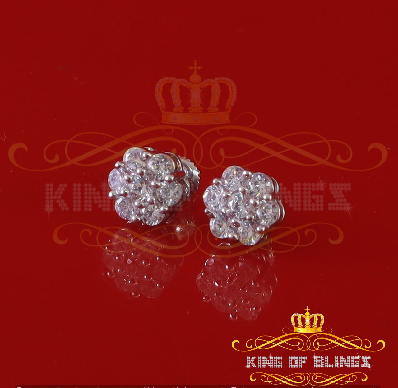 King of Bling's White 925 Sterling 1.96ct Cubic Zirconia Silver Women's Hip Hop Floral Earrings