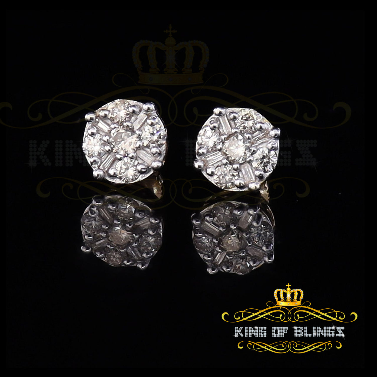 King Of Bling's 10K Real Yellow Gold with Real 0.85CT Diamond Men's/Women's Stud Round Earring