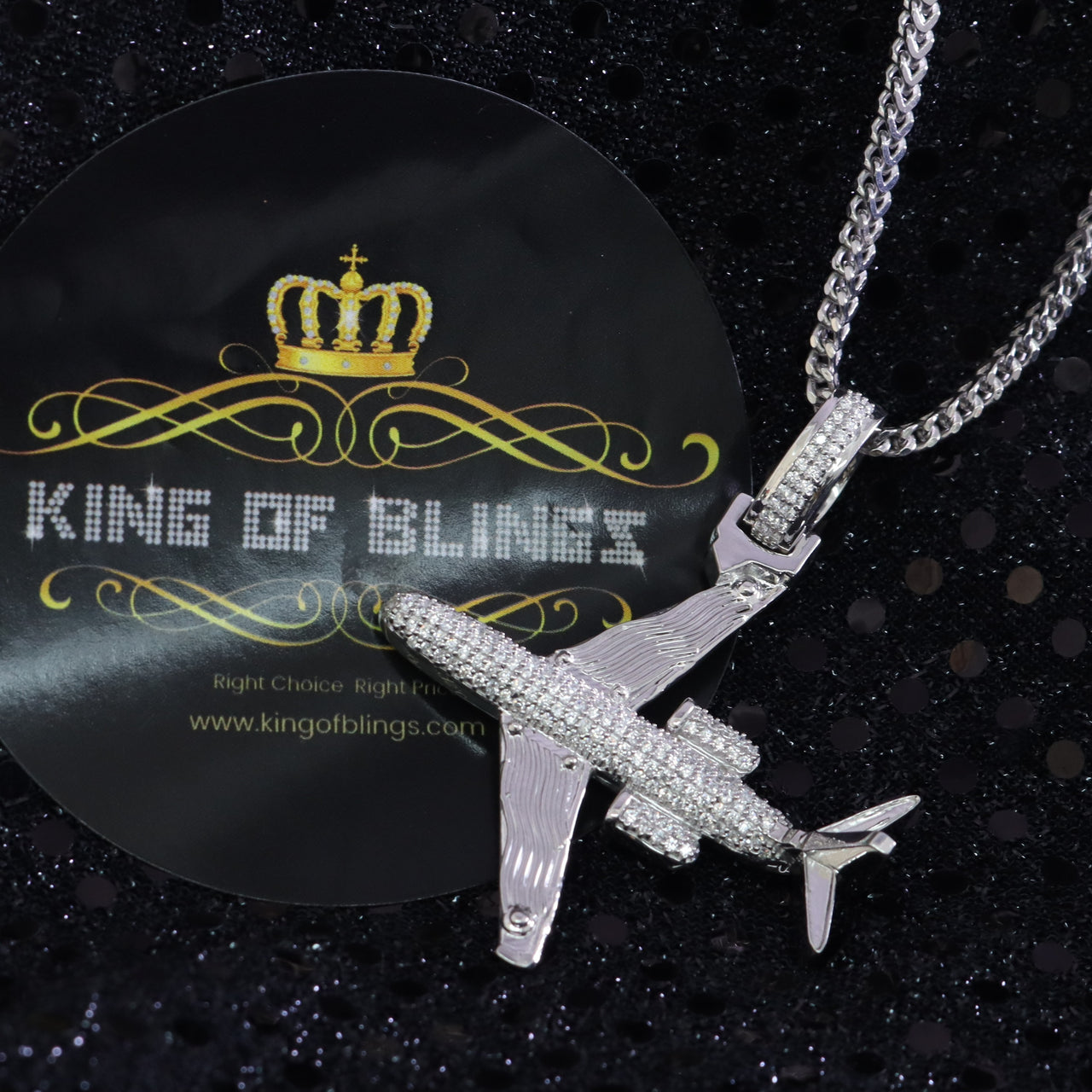 King Of Bling's White 925 Sterling Silver Aeroplane Shape Pendant with 1.82ct Cubic Zirconia KING OF BLINGS