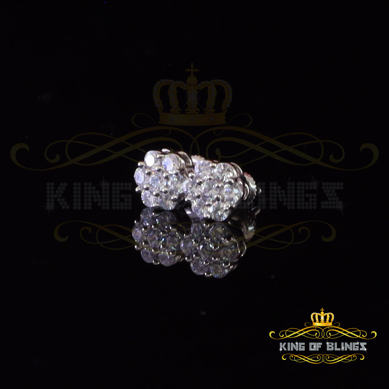 King of Bling's Cubic Zirconia 925 White 2.66ct Sterling Silver Women's Hip Hop Floral Earrings