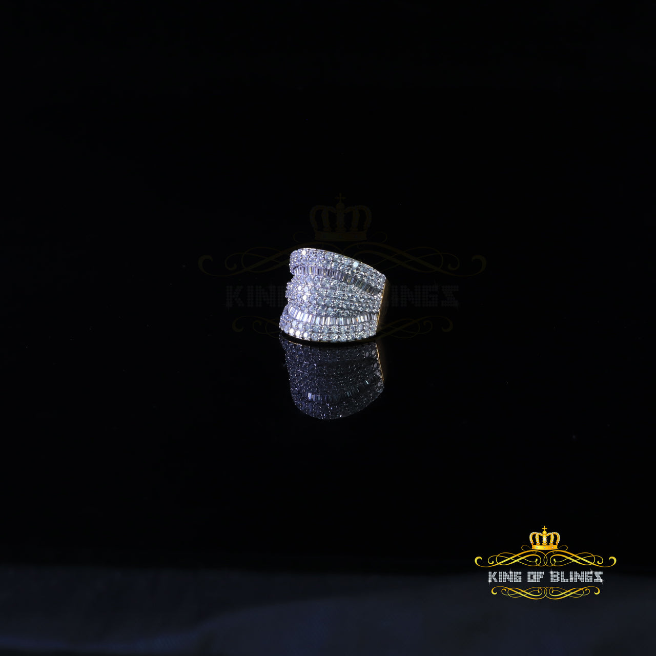 King Of Bling's 7.75ct Round/Baguette Cubic Zirconia Cocktail Yellow Womens Silver Ring Size 7