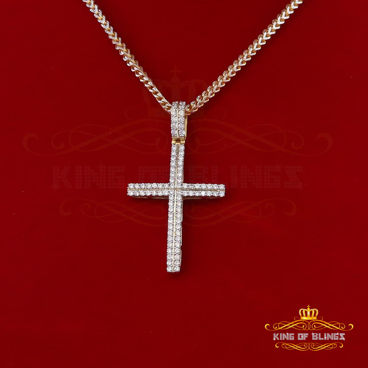 Attractive Yellow 2 Rows CROSS Sterling Sliver Pendent 4.10ct Cubic Zirconia