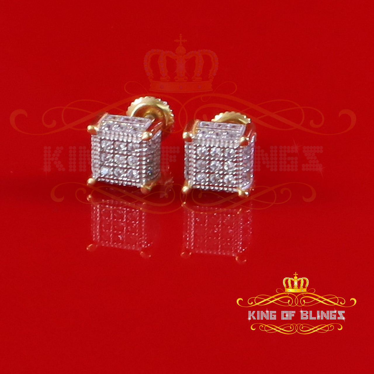 King of Bling's Elegant Yellow 925 Silver Screw Back 0.66ct Cubic Zirconia Square Women Earrings