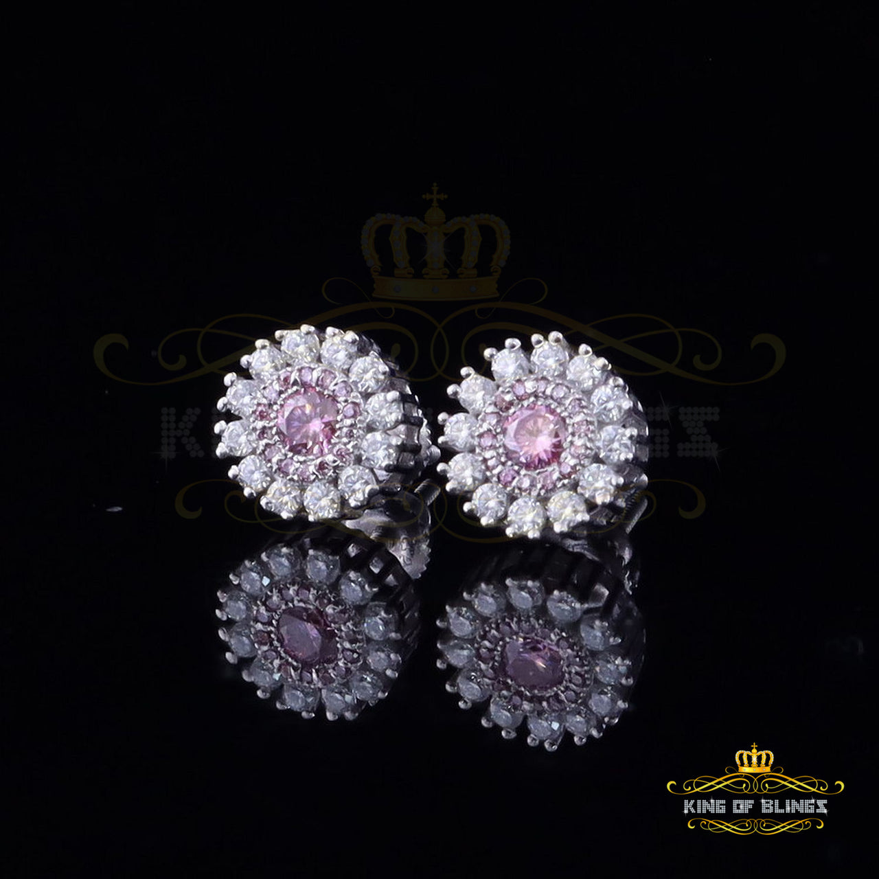 Men's/Women's 925 Silver White 1.00ct VVS 'D' Pink Moissanite Round Stud Earrings