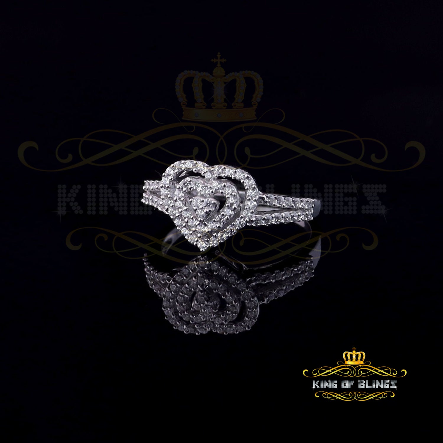 King Of Bling's925 Silver 0.63ct Shiny Cubic Zirconia Promise White Heart Womens Ring Size 7 KING OF BLINGS