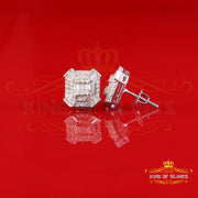King of Bling's 925 White Silver 1.25ct VVS 'D' Moissanite Rectangle Stud Earring Men's/Womens King of Blings