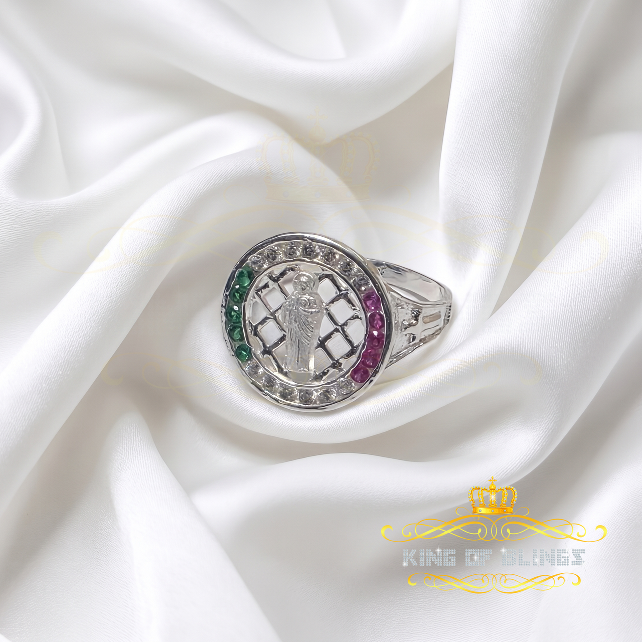 King Of Bling'sReligious White 925 Sterling Silver Cubic Zirconia St. Jude Women's Ring Size 7