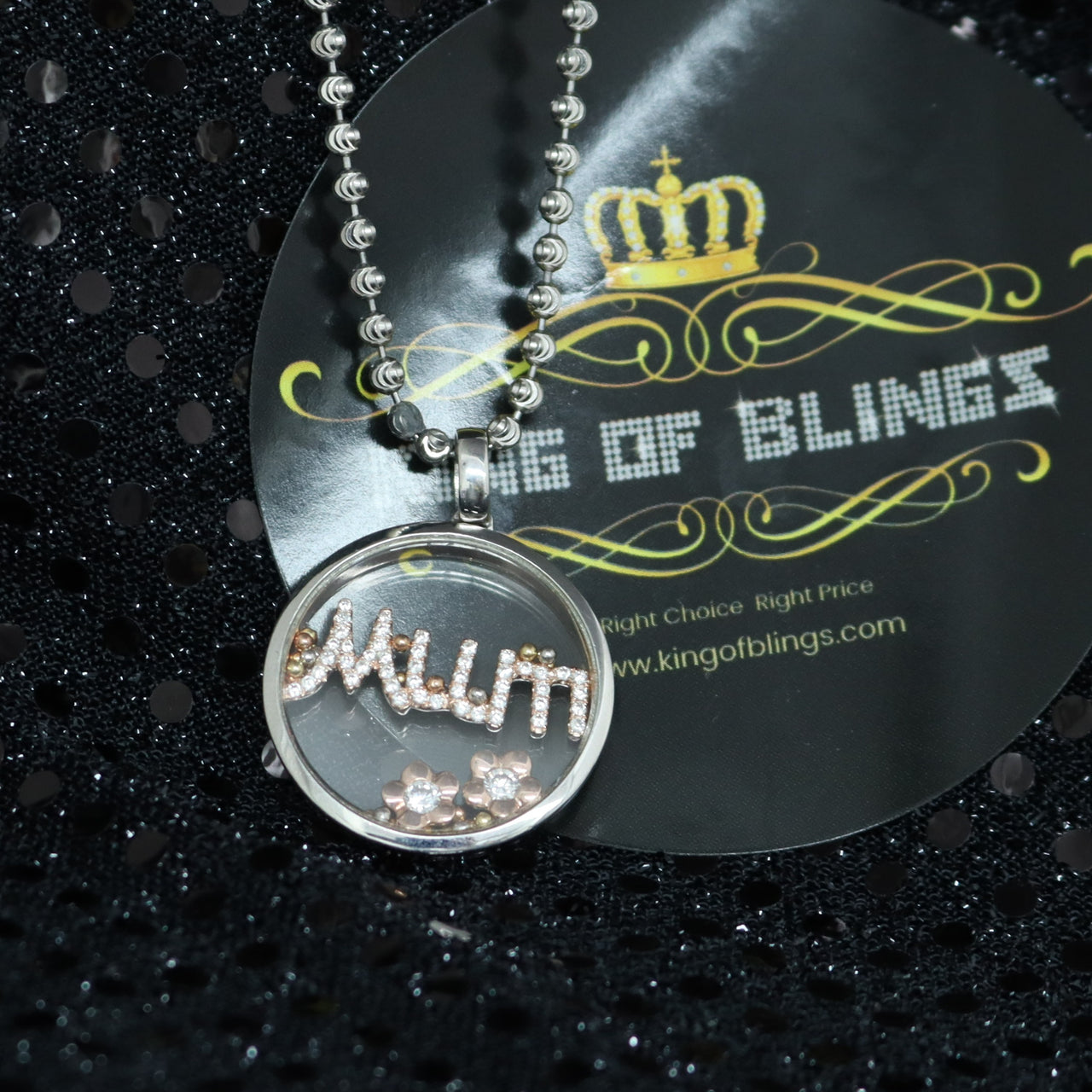 King Of Bling's White 925 Sterling Silver Charming Mum Letter Pendant Style with Cubic Zirconia KING OF BLINGS