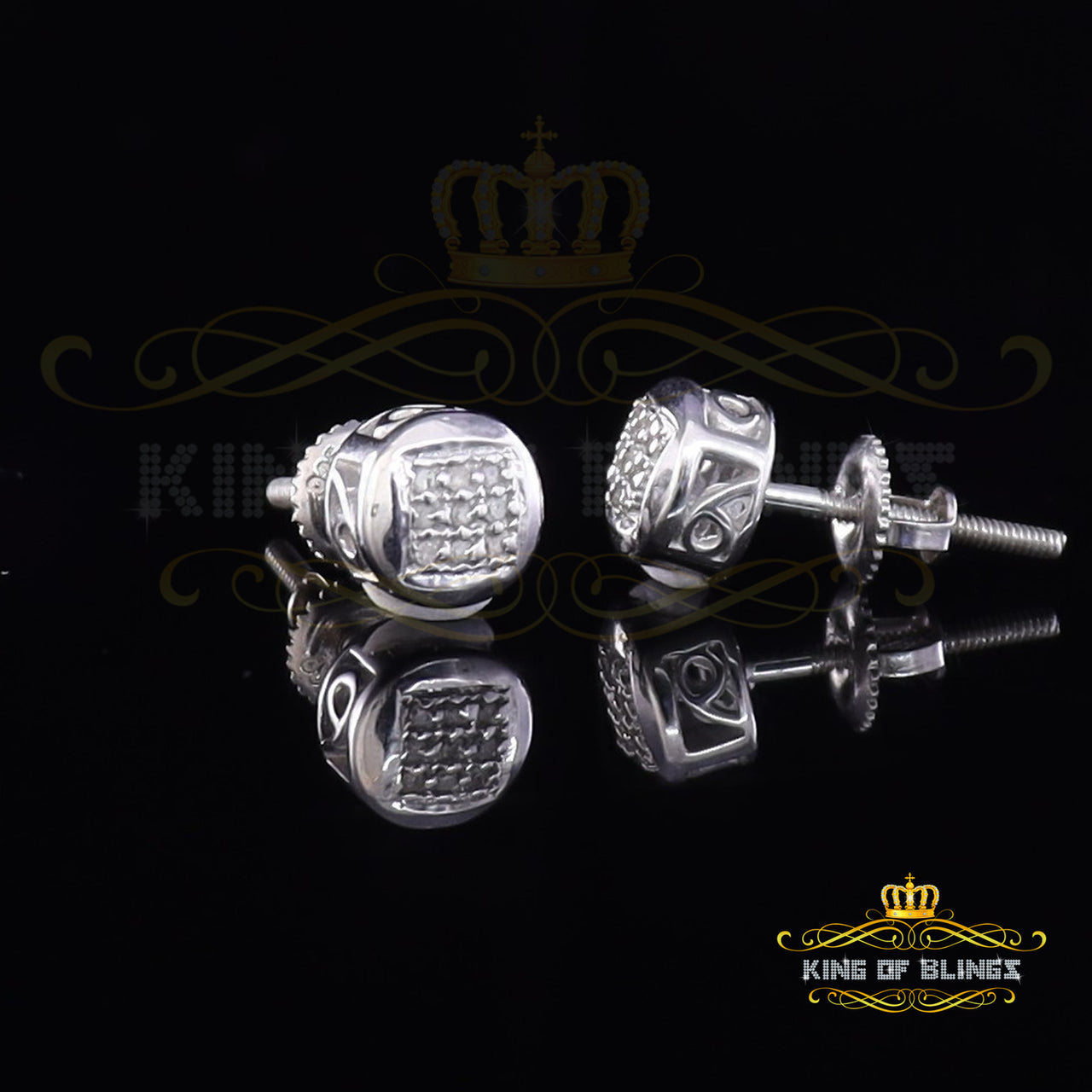 King Of Bling's 0.05ct Diamond 925 Sterling Silver White For Women's & Men's Round Stud Earring KING OF BLINGS