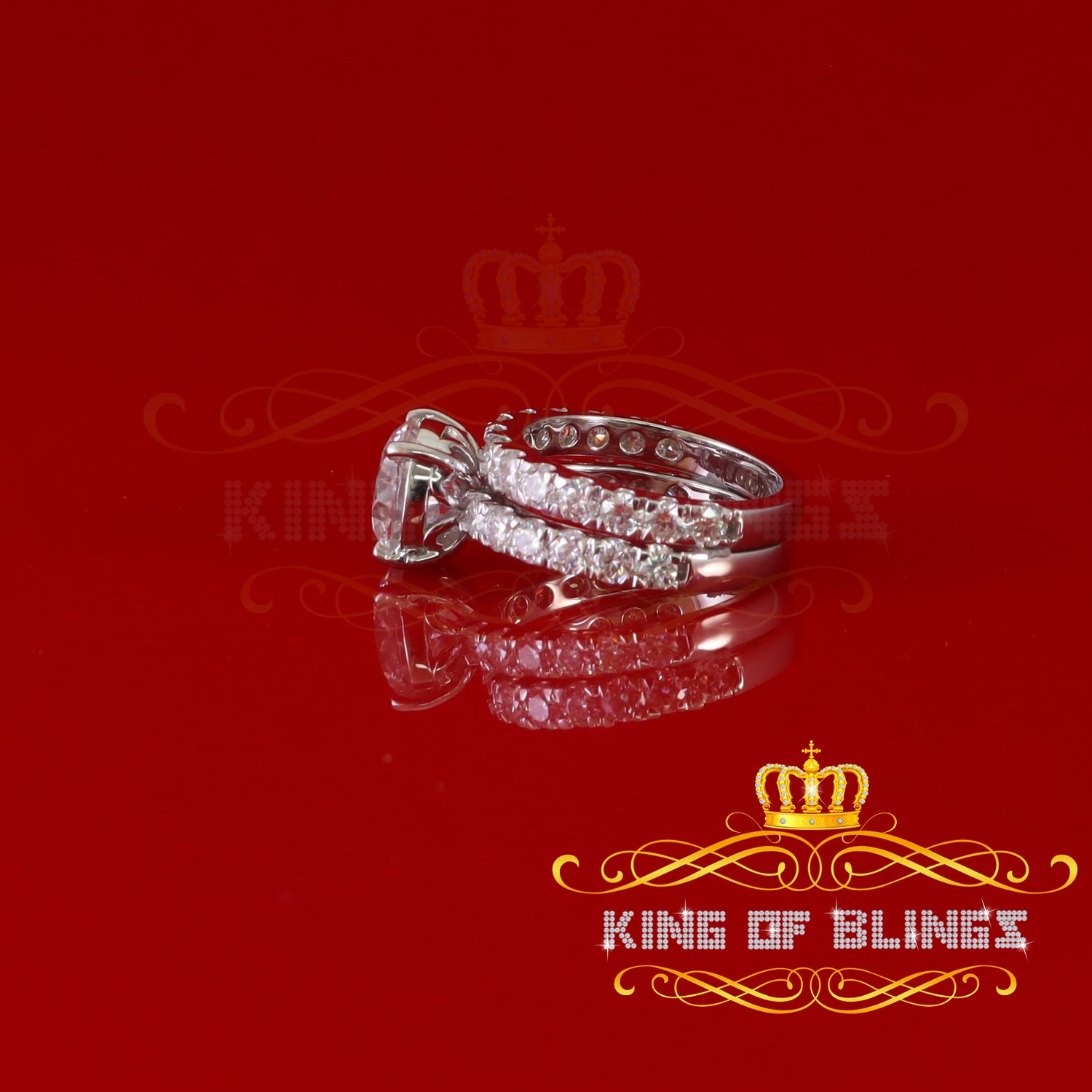 King of Bling's 7.00ct Moissanite White Sterling Silver Men's/ Women Bridal Round Rings Size 8 KING OF BLINGS