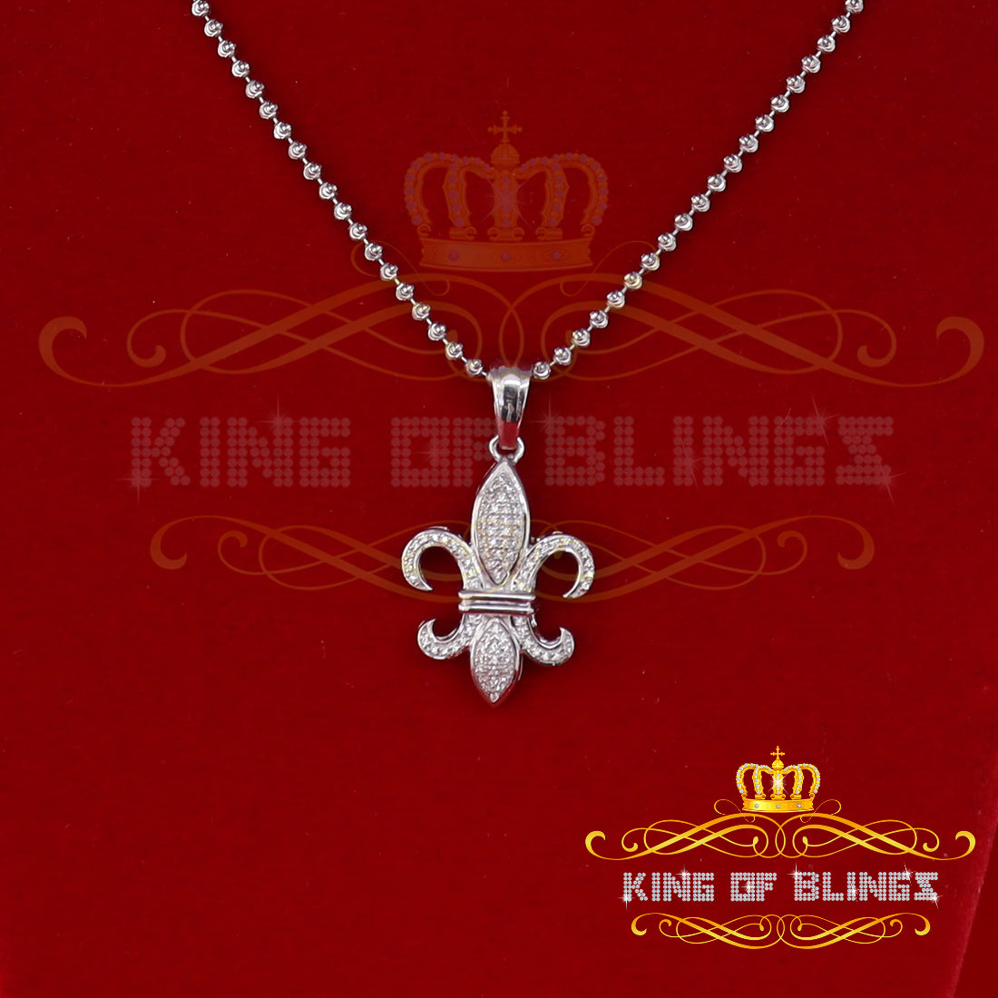 White 925 Fleur de Lis Shape Sterling Silver Pendant with 0.50ct Cubic Zirconia KING OF BLINGS