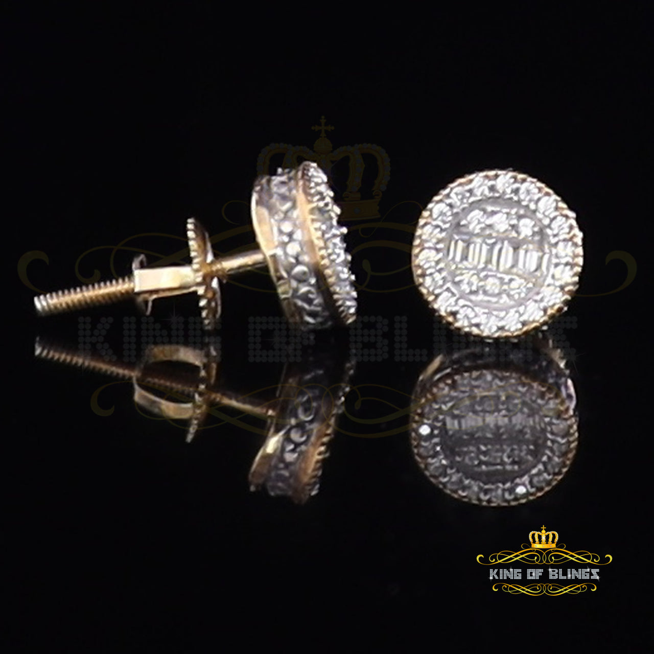 King of Bling's Aretes Para Hombre 925 Yellow Silver 0.54ct Cubic Zirconia Round Women's Earring KING OF BLINGS