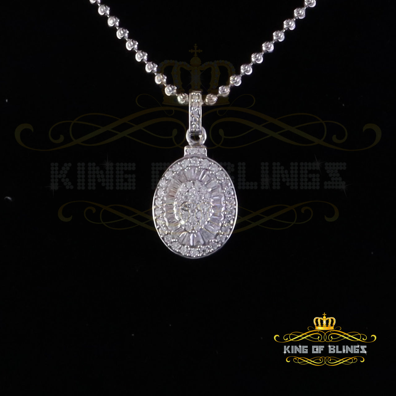 King Of Bling's 925 Sterling White Silver 1.00ct Baguettes Moissanite Oval Pendant for Women KING OF BLINGS