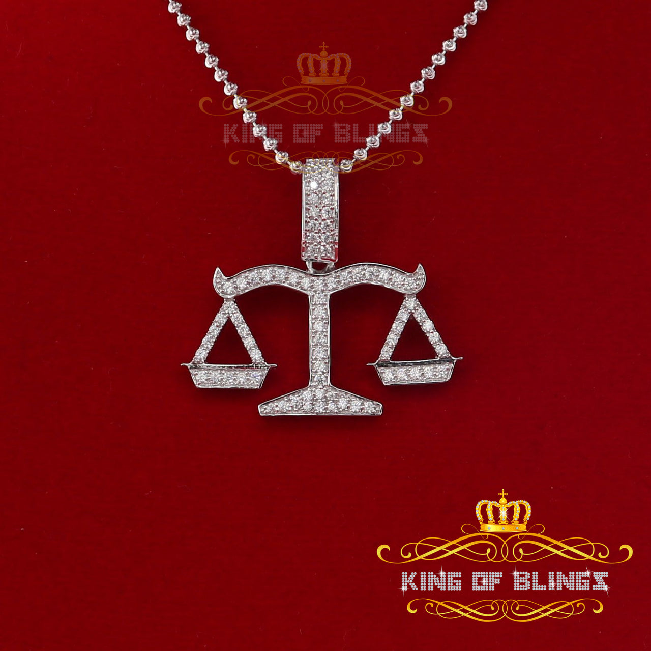 LIBRA Sign White 925 Silver Charming Necklace Pendant 2.01ct Cubic Zirconia KING OF BLINGS