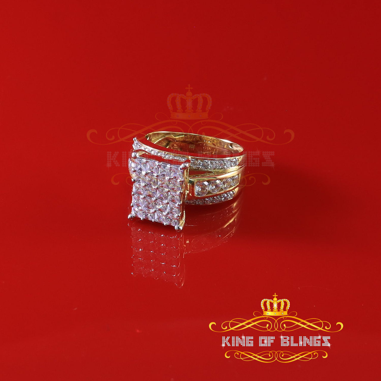 King of Bling's 925 Sterling Silver Cinderella Yellow 3.80ct Cubic Zirconia Womens Ring Size 8