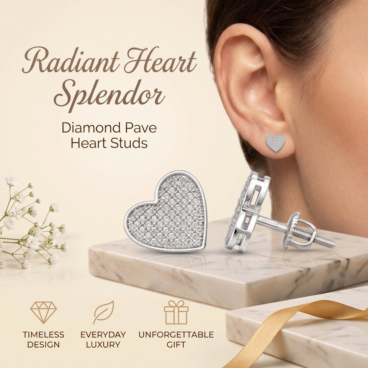 King of Bling's 925 Sterling White Silver 0.84ct Cubic Zirconia Women's & Men's Heart Earrings KING OF BLINGS