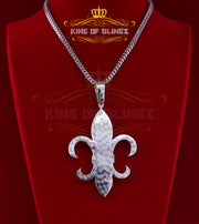 King Of Bling's White Sterling Silver Fleur de Lis wise Shape Pendant with15.62ct Cubic Zirconia KING OF BLINGS