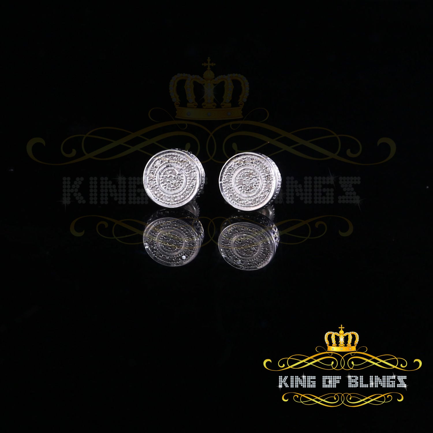 King Of Bling's 0.10ct Diamond 925 Sterling Silver White For Men's / Women's Round Style Earring KING OF BLINGS