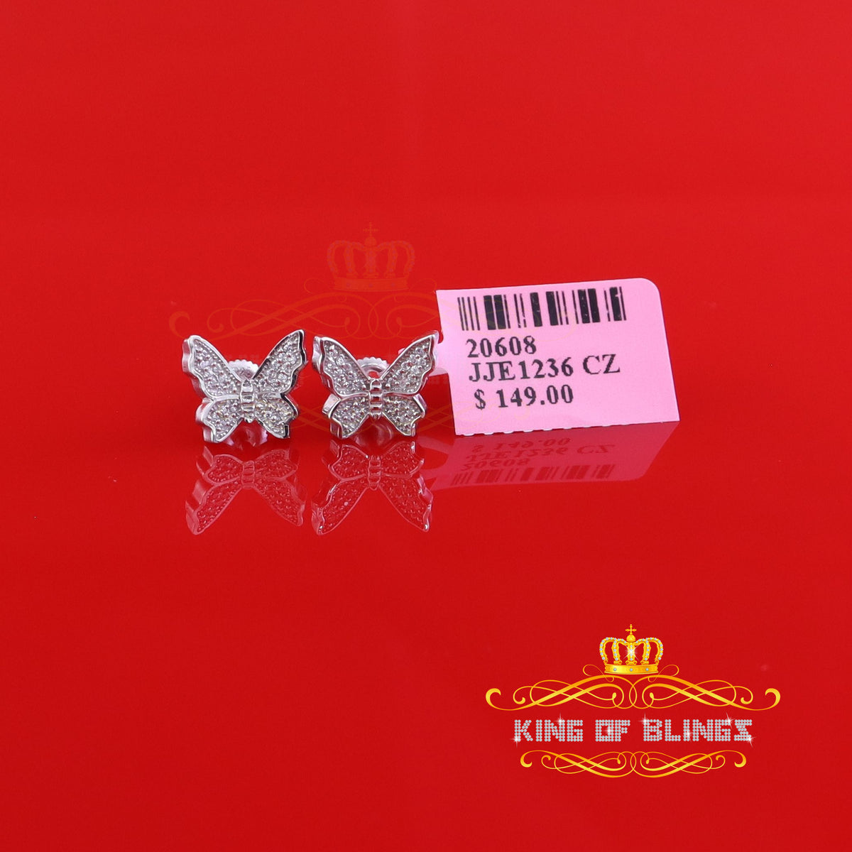 King of Bling's Women's 0.34ct Cubic Zirconia Butterfly Stud Earrings White 925 Sterling Silver KING OF BLINGS