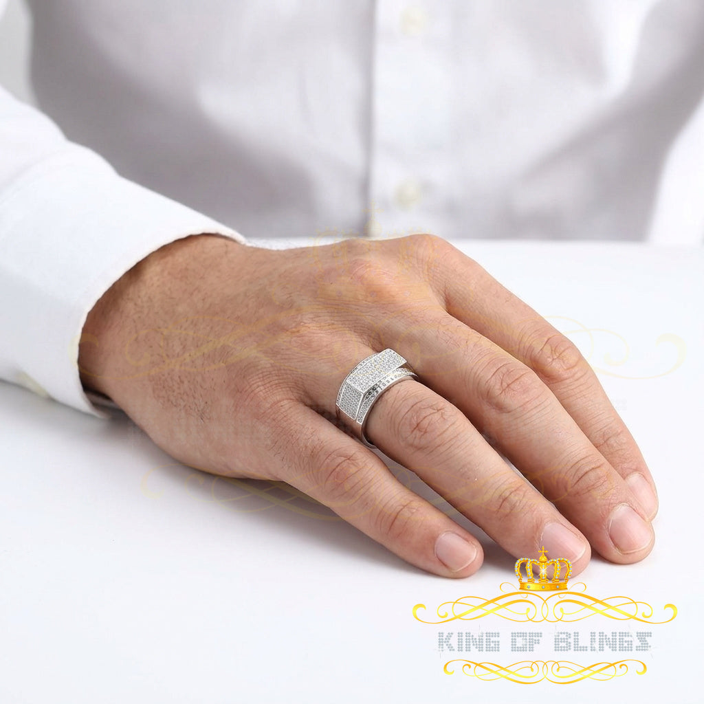 King Of Bling's Trendy Micro 0.33ct Real Diamond Men's 925 Silver White Band Style Ring Sz 10 KING OF BLINGS