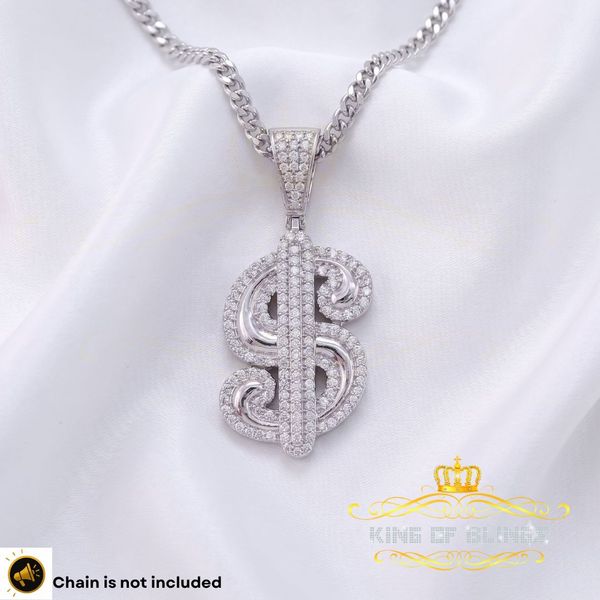 King Of Bling's White 925 Sterling Silver Dollar Sign Pendant with 3.05ct Cubic Zirconia Stone