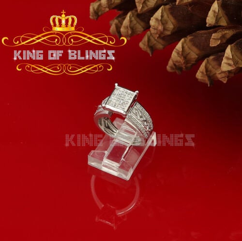 King Of Bling's Real Diamond 0.50 CT 925 Sterling Silver White Shiny Womens Square Ring Size 5.5 KING OF BLINGS