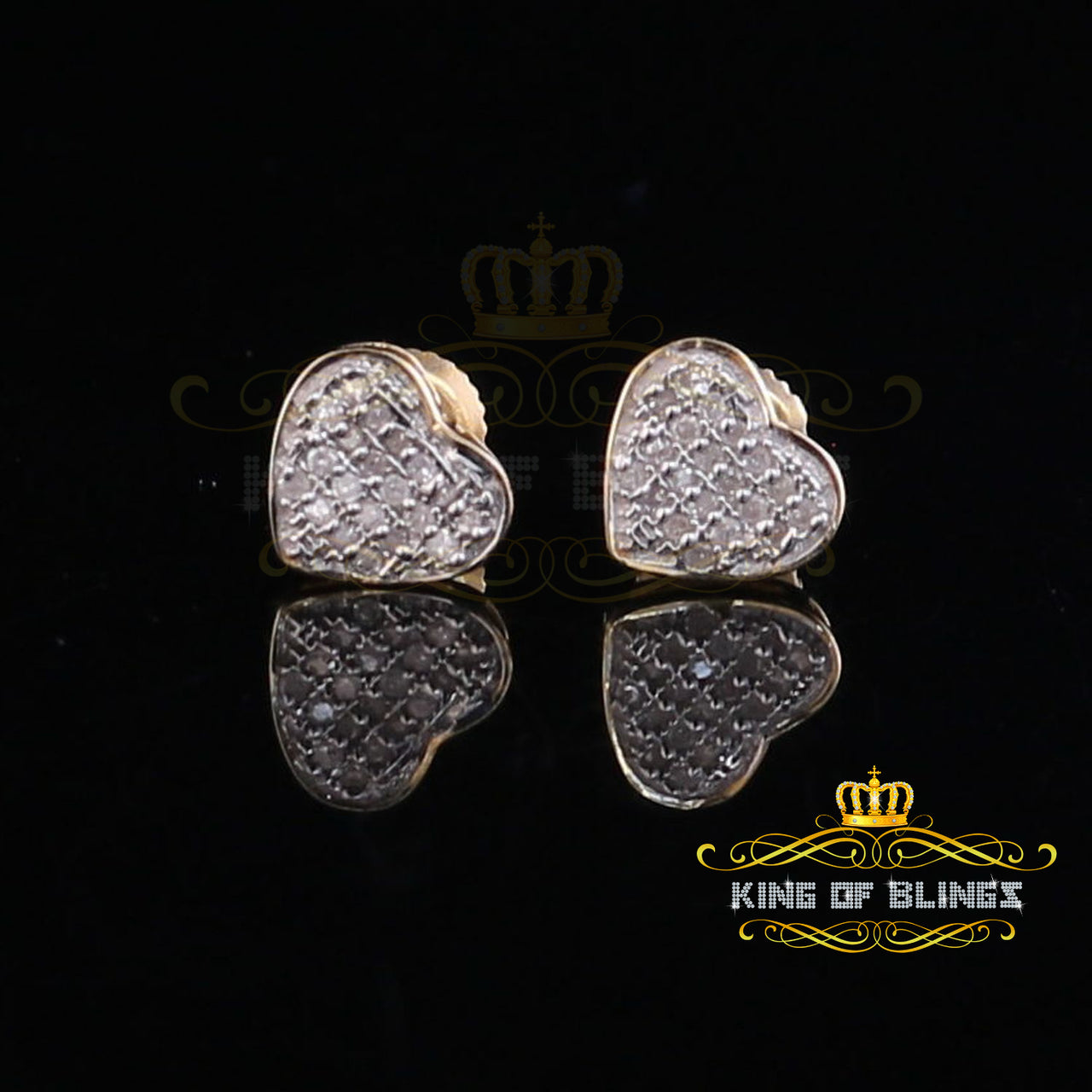 King of Blings-925 Sterling Silver 0.10ct Diamond Heart Earrings For Women Yellow Stud For Men