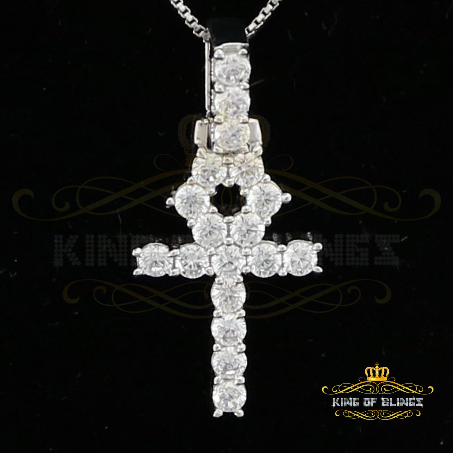 King Of Bling Sterling Silver Pendant White Mens ANKH with 1.98ct Cubic Zirconia KING OF BLINGS