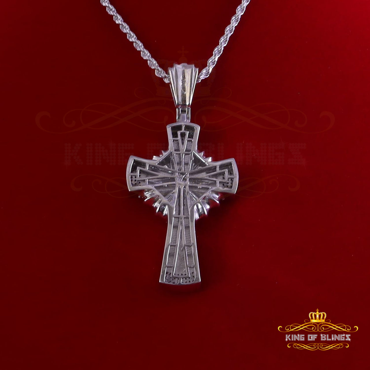 King Of Bling's Real 0.33ct Diamond 925 Sterling Silver CROSS White Charm Necklace Pendant