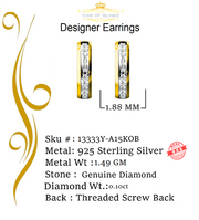 0.10ct Diamond 925 Sterling Silver Yellow Hoop Stud Earrings For Men's / Women's KING OF BLINGS