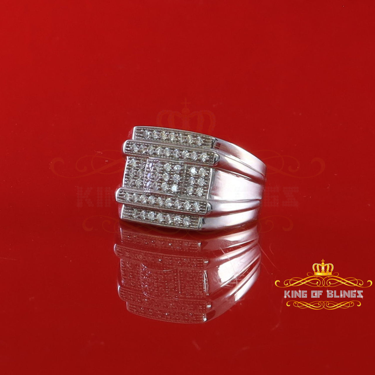 King Of Bling'sMen's 1.00ct Cubic Zirconia White Silver Square Adjustable Ring From SZ 9 to11