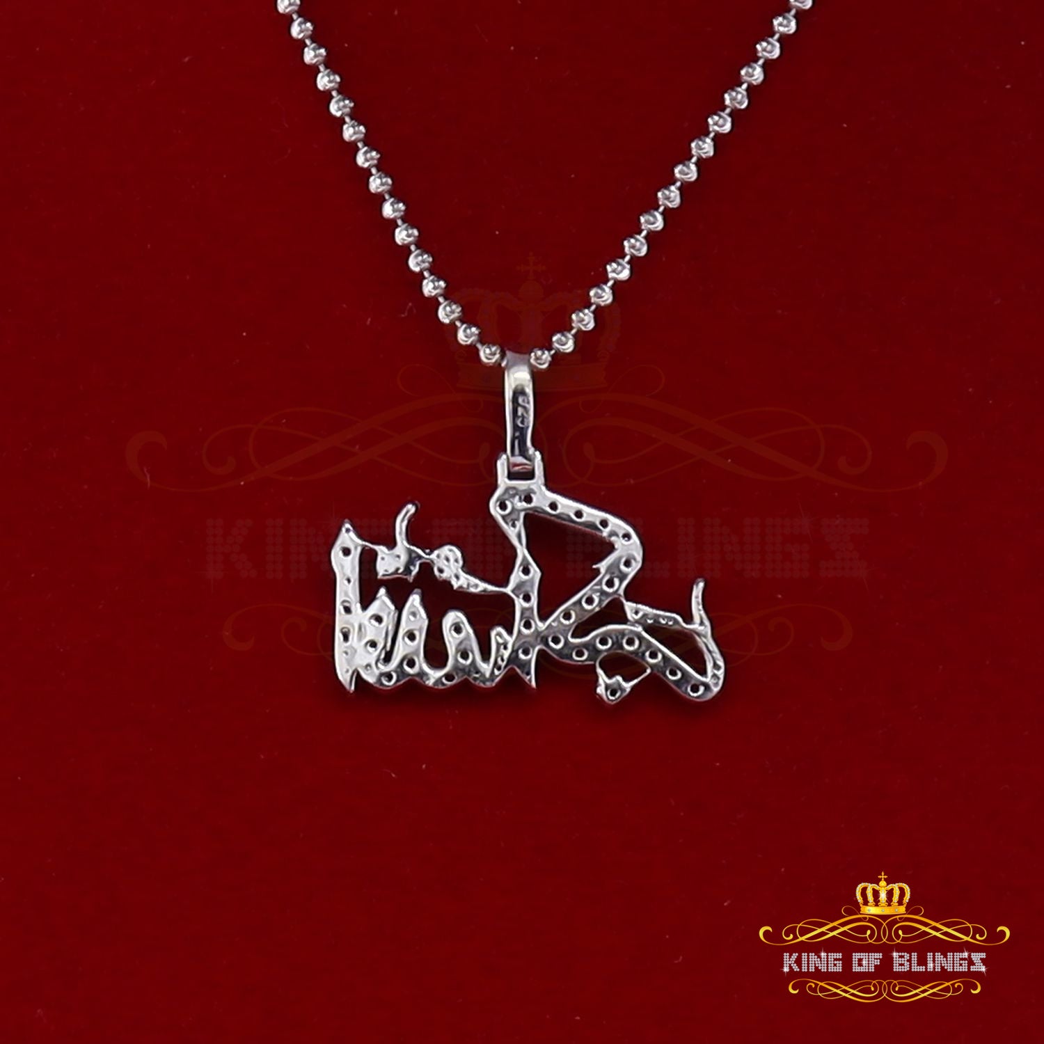 King Of Bling's White 925 Sterling Silver with Allah-hu-Akbar Pendant 5.70ct Moissanite KING OF BLINGS