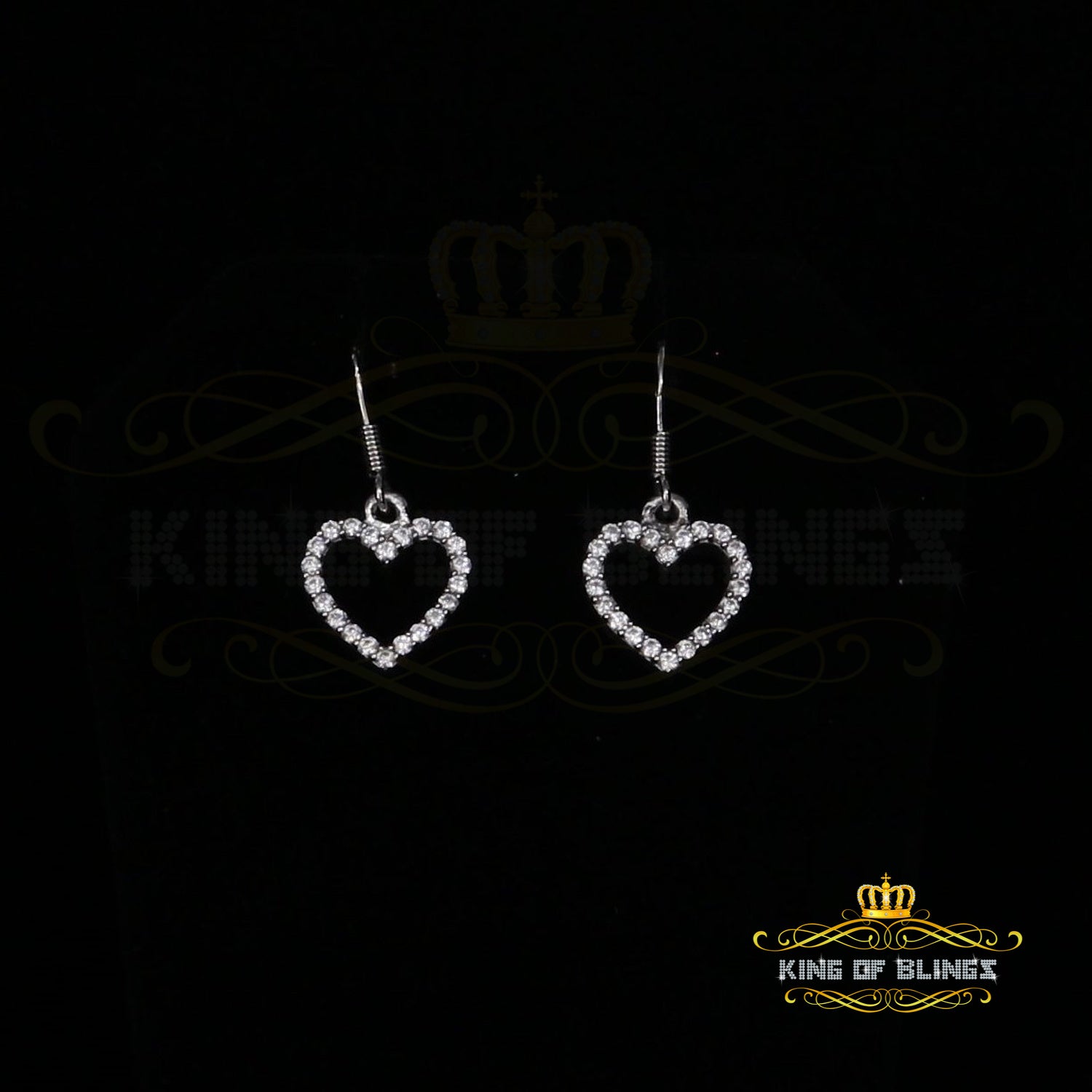 White Silver 0.88ct Cubic Zirconia Cluster Set For Ladies Dangling Heart Earring KING OF BLINGS