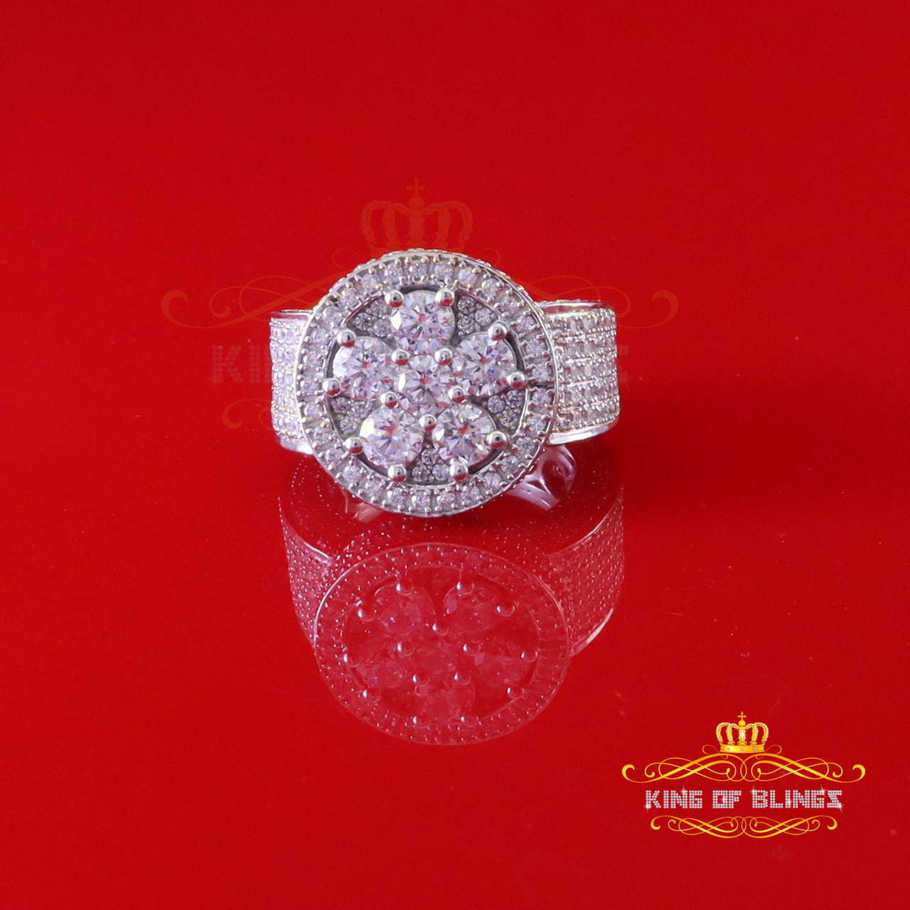 King Of Bling'sWhite 925 Silver Sterling 14.00ct Round Cubic Zirconia Fashion Men's Ring SZ9.5