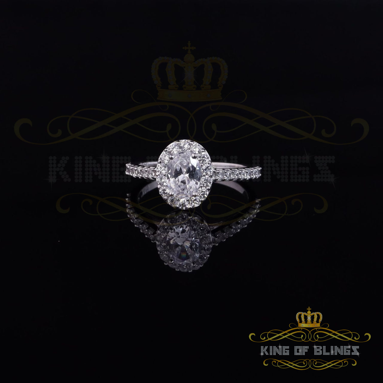 King Of Bling's1.74ct Cubic Zirconia Sterling White Silver Oval Cut Wedding Womens Ring Size 7