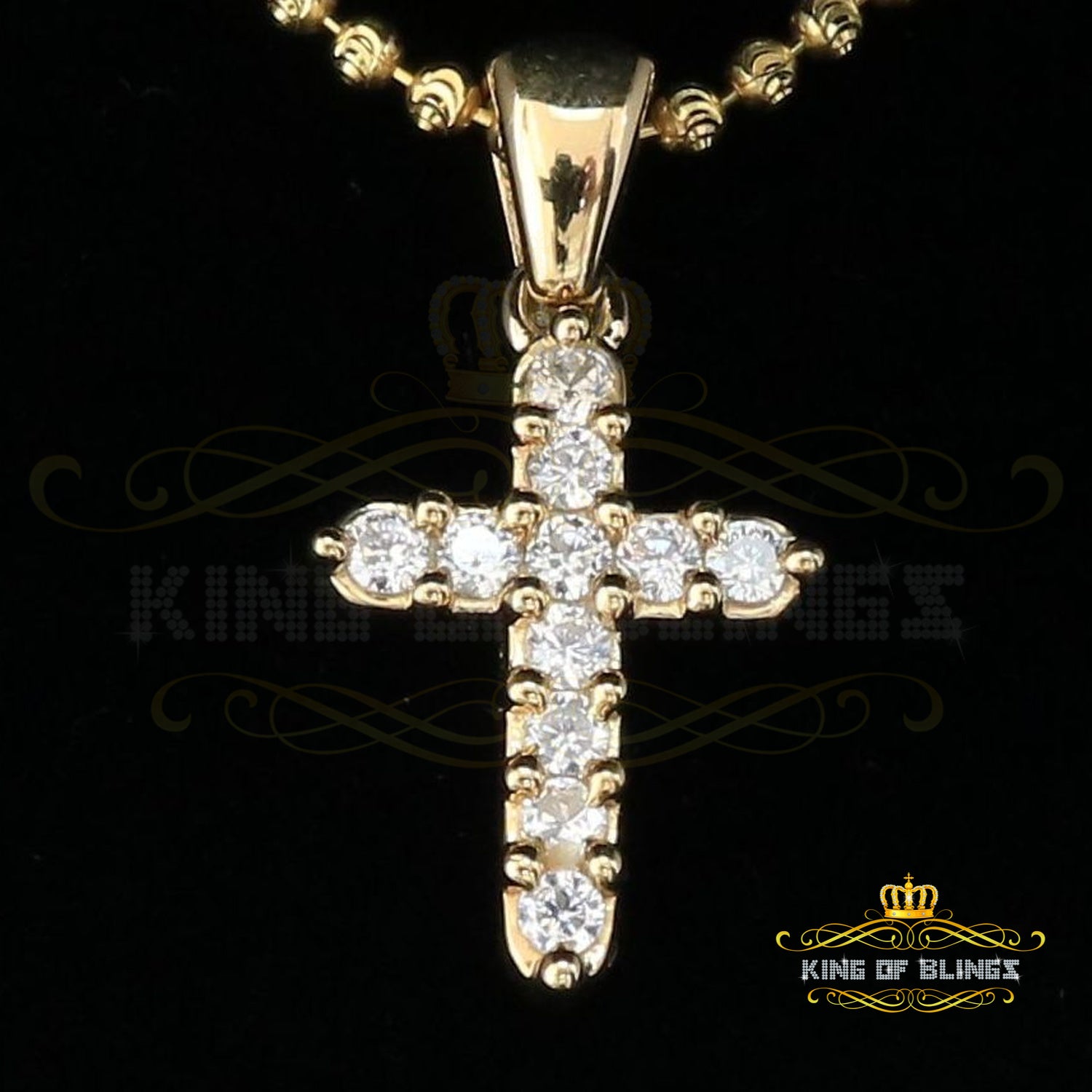 Promising Fancy Yellow Sterling Silver Cross Pendant with 1.21ct Cubic Zirconia KING OF BLINGS