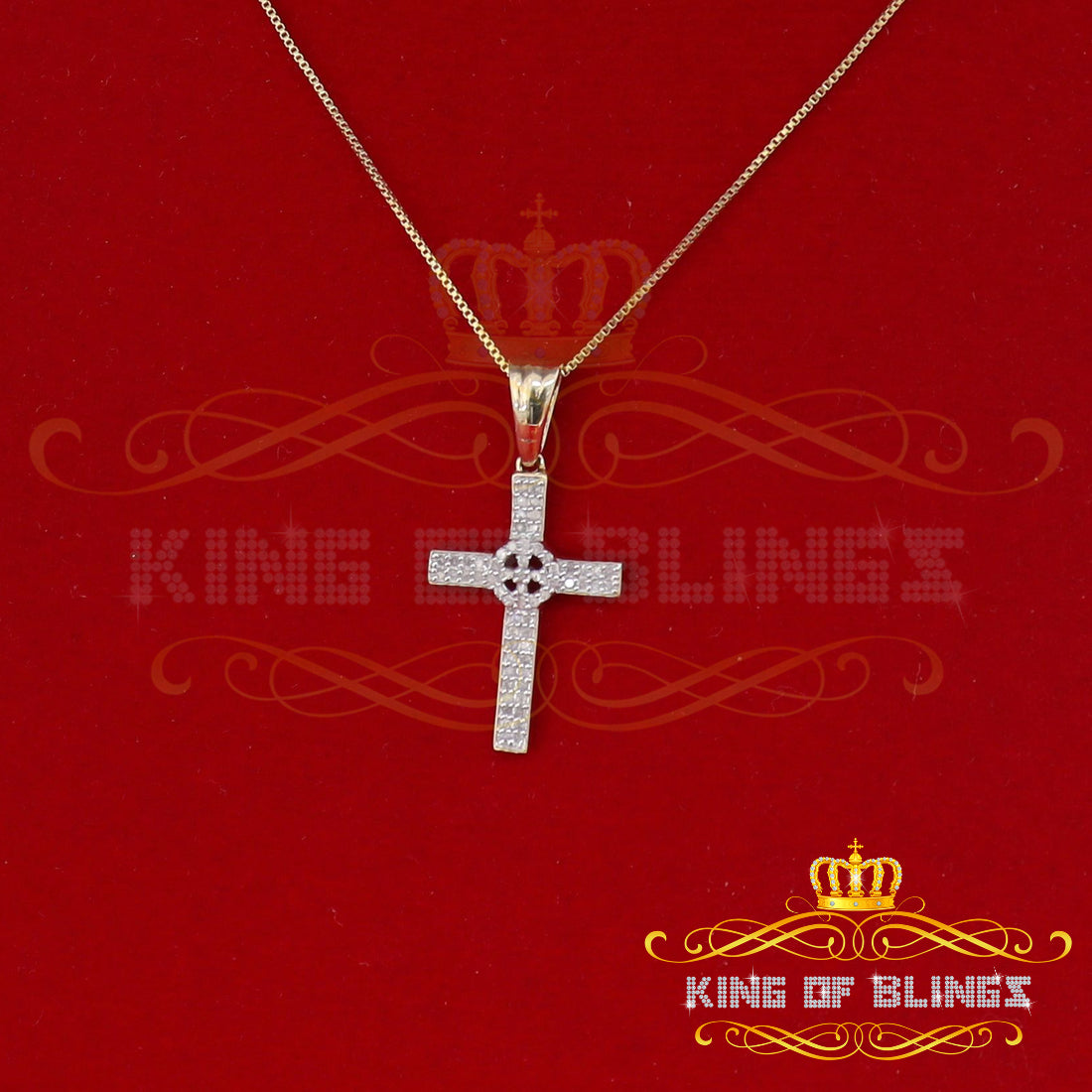 King Of Bling's Real 0.25ct Diamond 925 Sterling Silver CROSS Charm Necklace Yellow Pendant