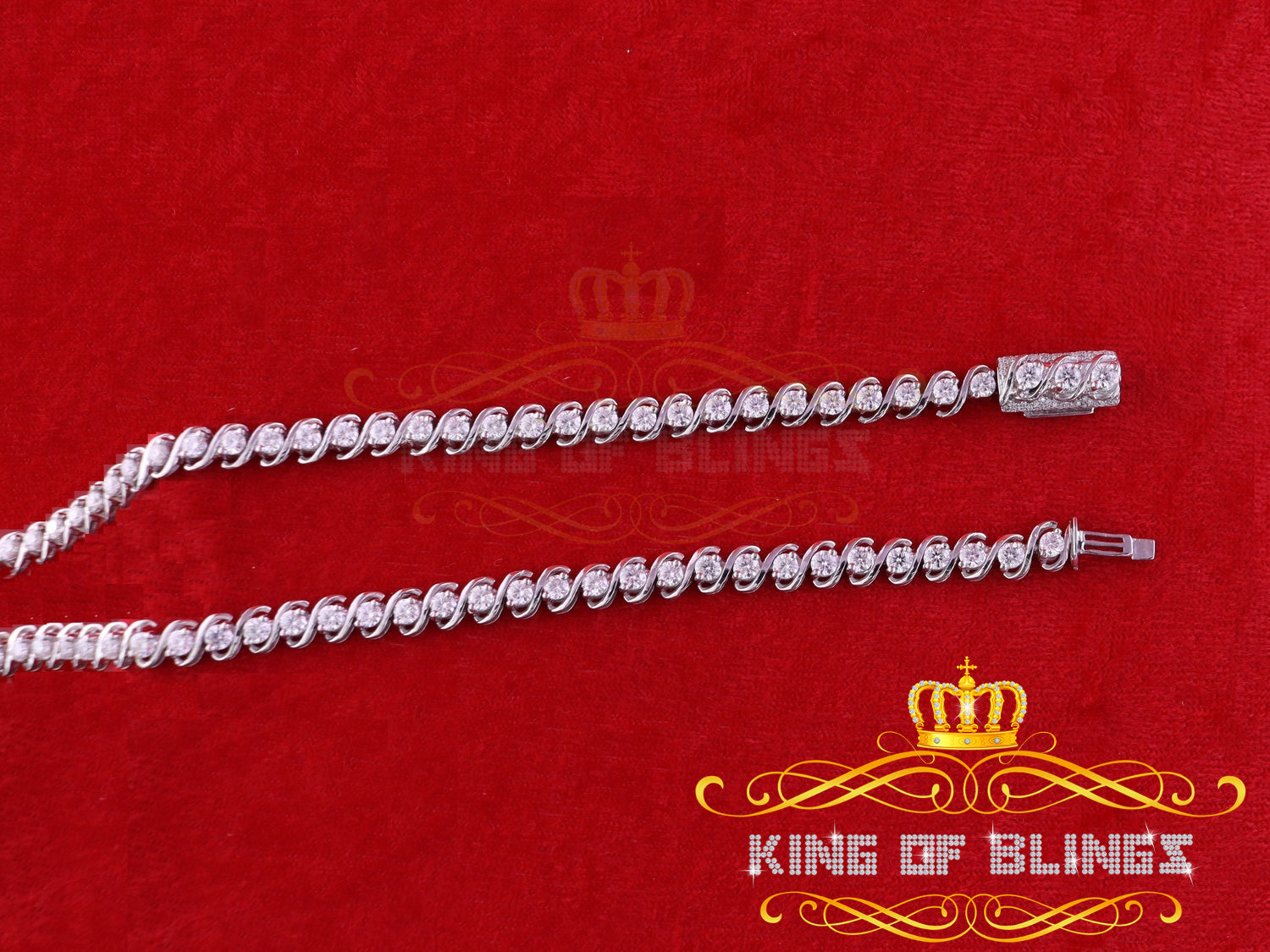 925 Silver White 20ct Moissanite Tennis Men's Necklace size 21.5 inch & Widt 6mm KING OF BLINGS