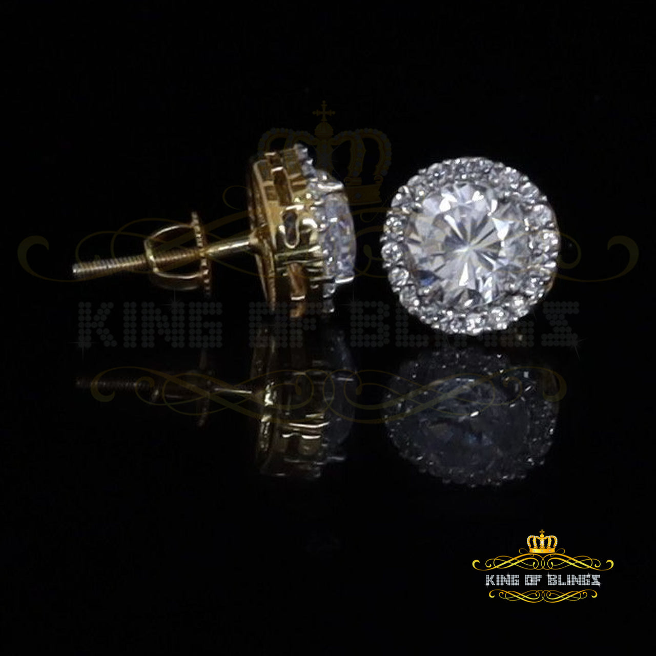 King of Bling's 925 Yellow Silver 4.42ct Cubic Zirconia Women's & Men's Hip Hop Round Earrings KING OF BLINGS