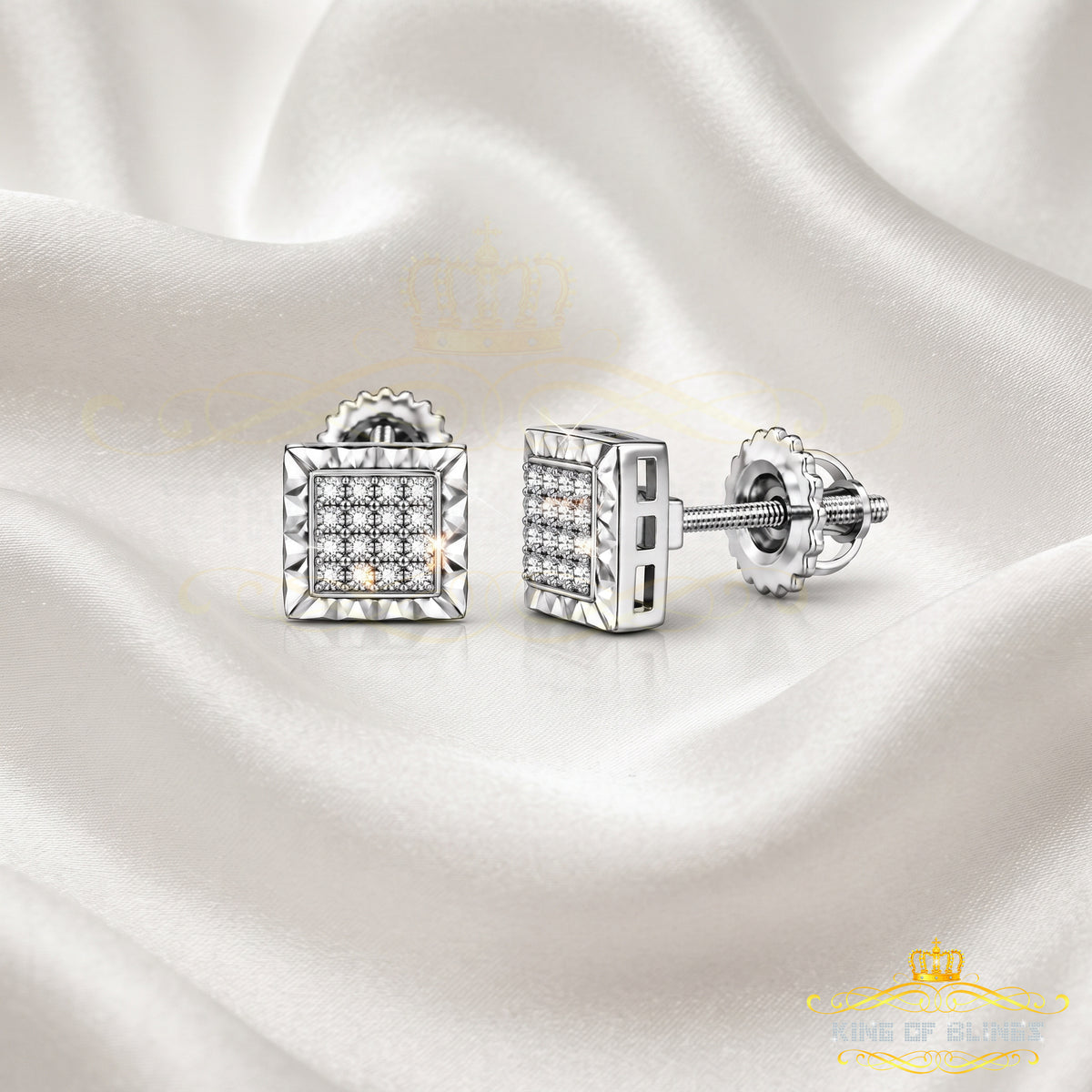 King Of Bling's 925 Sterling Silver 0.10ct Small Diamond For Women's & Men's White Stud Earring KING OF BLINGS
